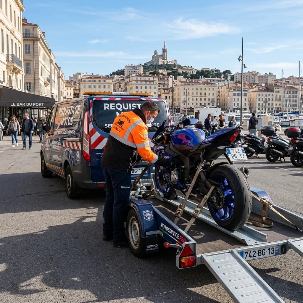 Remorquage d’une moto par une dépanneuse dans les Bouches-du-Rhône