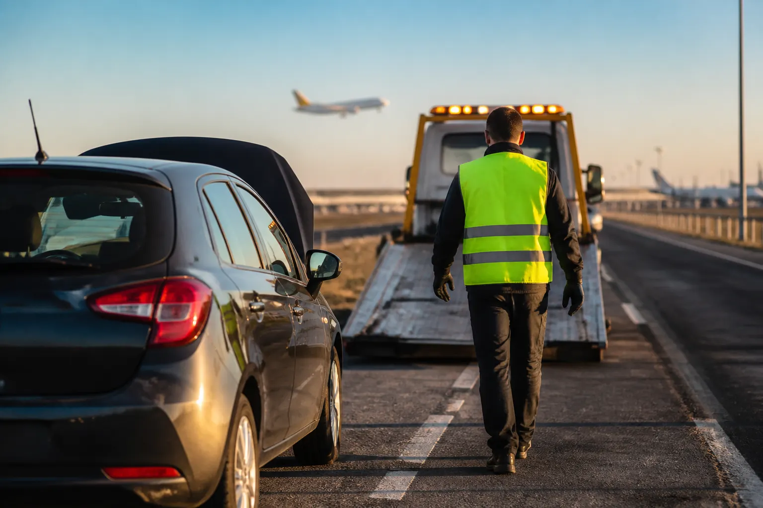 Voiture de location prise en charge par dépanneuse près de Marignane