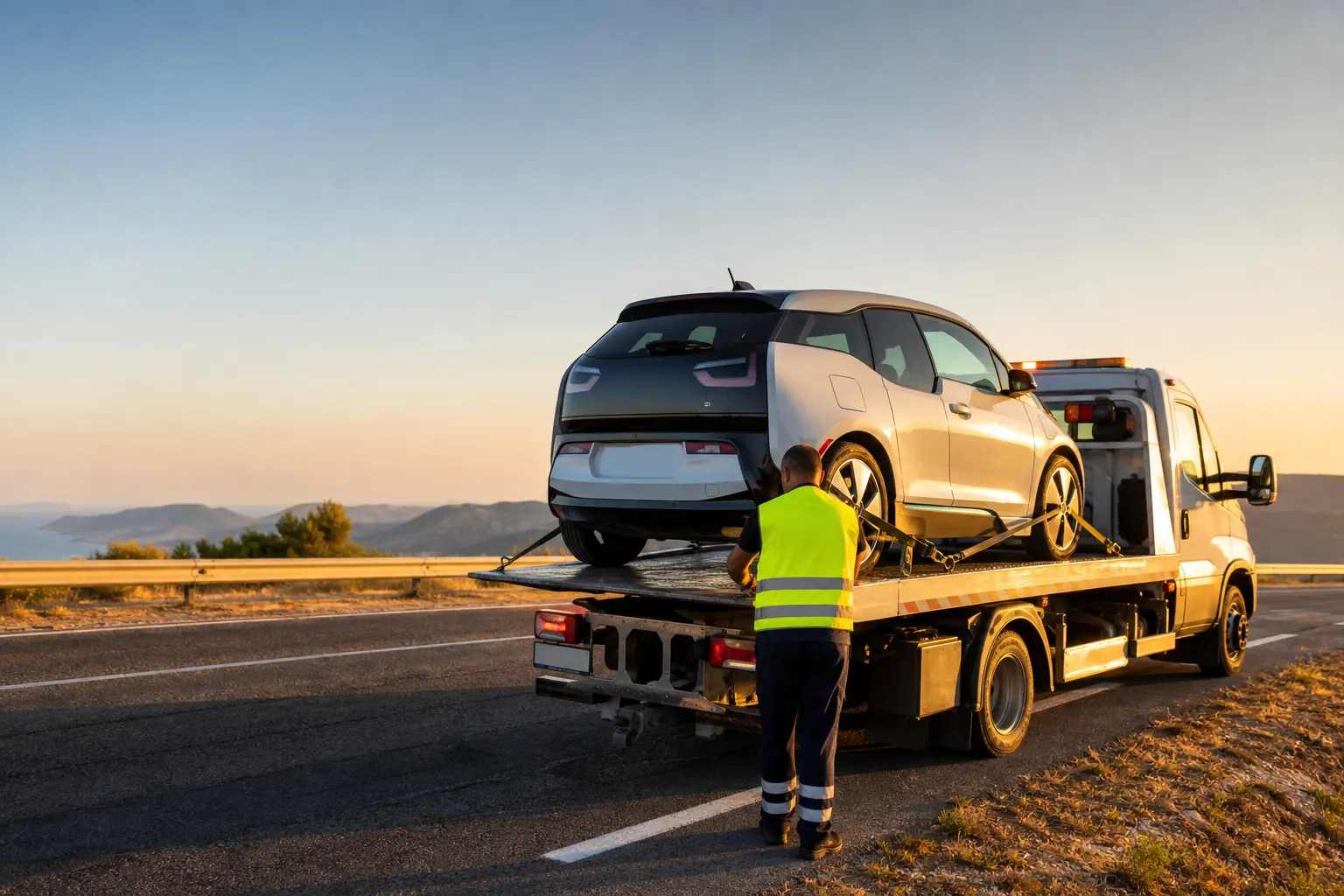 Remorquage plateau d’une voiture électrique près de Marseille